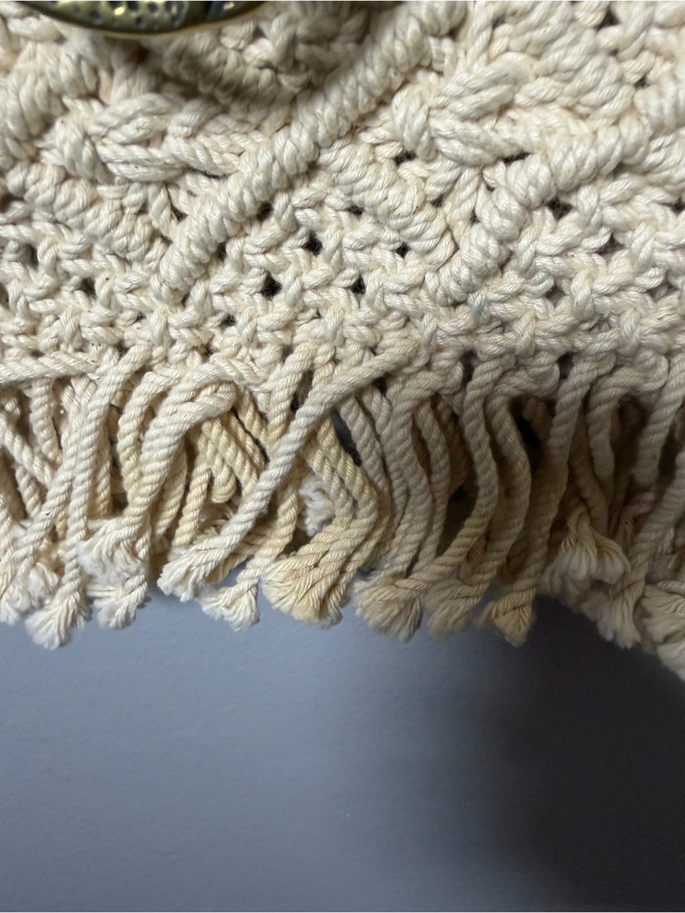 Macrame Boho Crochet Fringe Shoulder Bag in Natural Solid Brass - Picture 6 of 9